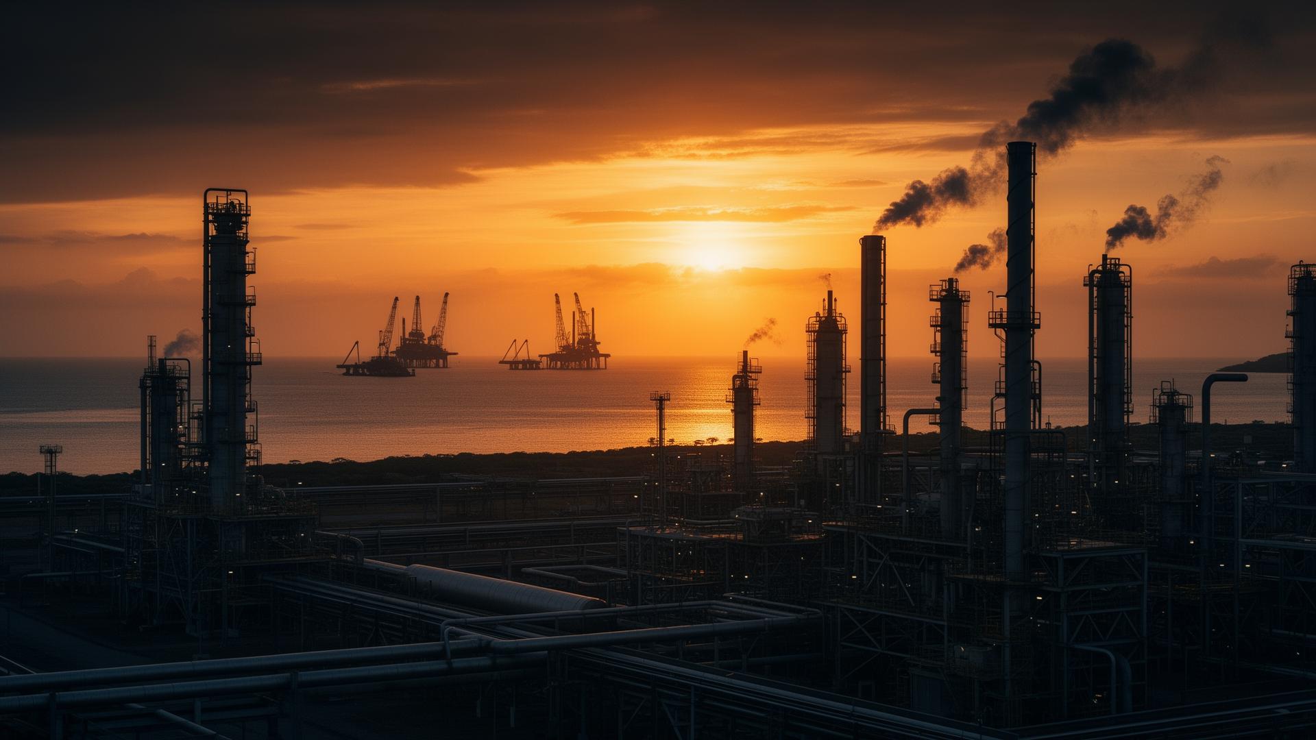 Maracaibo oil refinery at sunset